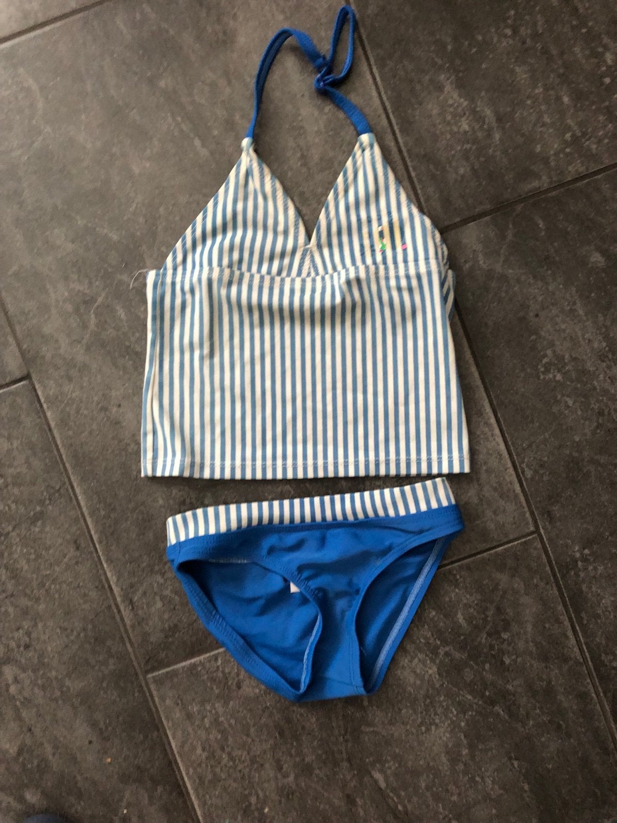 Tankini blauw gestreept - maat 116/122, Ophalen of Verzenden, Gebruikt, Meisje, Sport- of Zwemkleding