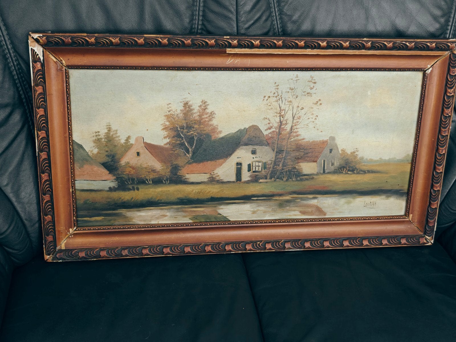 Oud Hollands Landschap Schilderij - Gesigneerd Lourens, Ophalen, Bijzondere lijst, Landschap, Doek