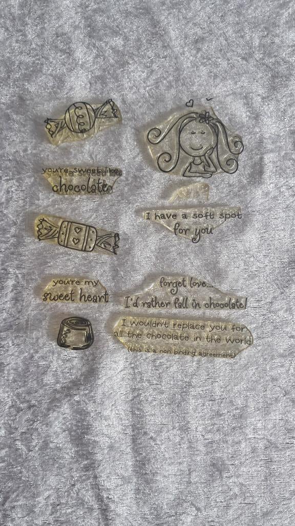 z.g.a.n Clearstamp set Chocolade,  Elzybells,  snoep tekst, Ophalen of Verzenden, Zo goed als nieuw, Clearstamp