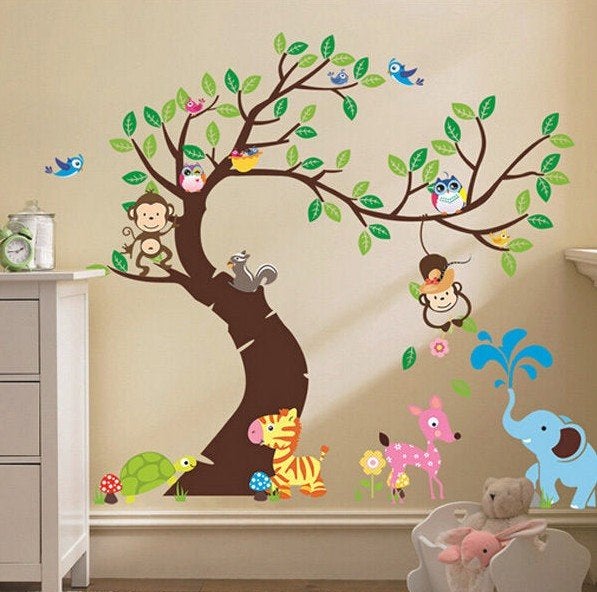 Grote Muursticker Boom met Dieren, Kinderen en Baby's, Kinderkamer | Inrichting en Decoratie, Ophalen of Verzenden, Nieuw, Wanddecoratie