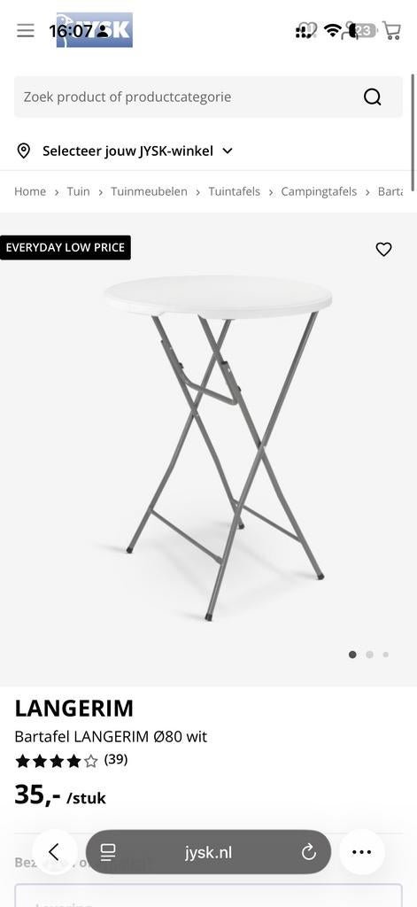 Nieuwe Langrim bartafel Ø80 wit - Perfect voor feestjes!, Ophalen of Verzenden, Nieuw