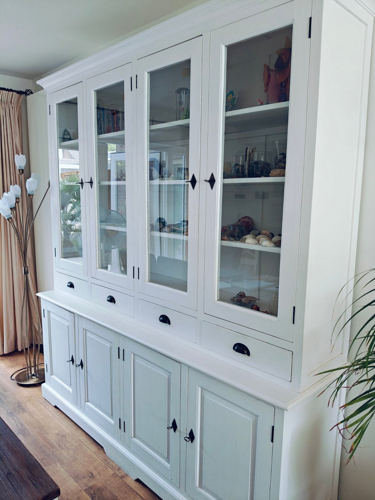 landelijke witte houten buffetkast izgs 2 delen 204x53x226h, Ophalen, Met deur(en), 200 cm of meer, Zo goed als nieuw