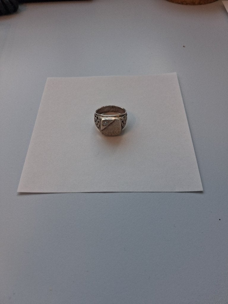 Zilveren zegelring met vierkante top, 5.686 gram, Ophalen, 18 tot 19, Gebruikt, Dame of Heer