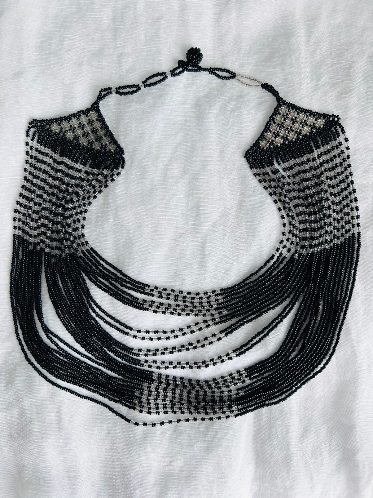 Kralenketting Handgemaakt Zwart Wit Als nieuw, Overige materialen, Verstelbaar, Zwart, Ophalen of Verzenden
