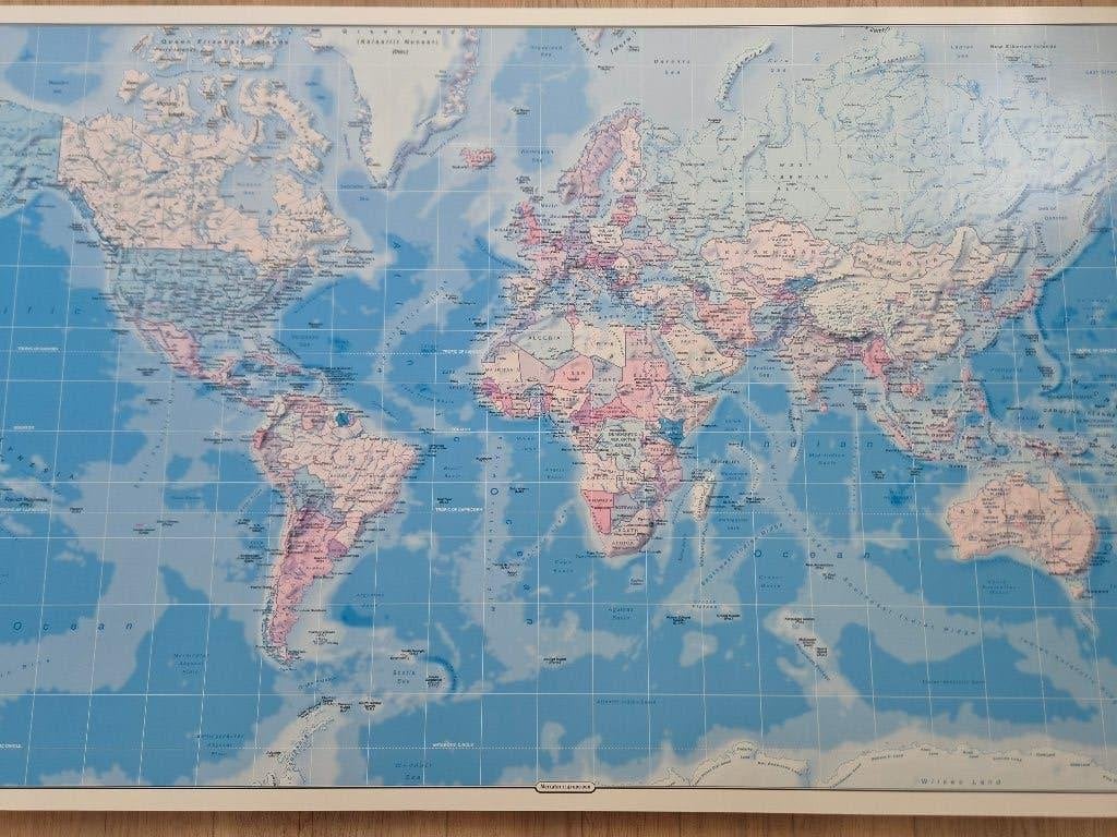 Wereldkaart, Ophalen, Zo goed als nieuw, 118 cm, 70 cm
