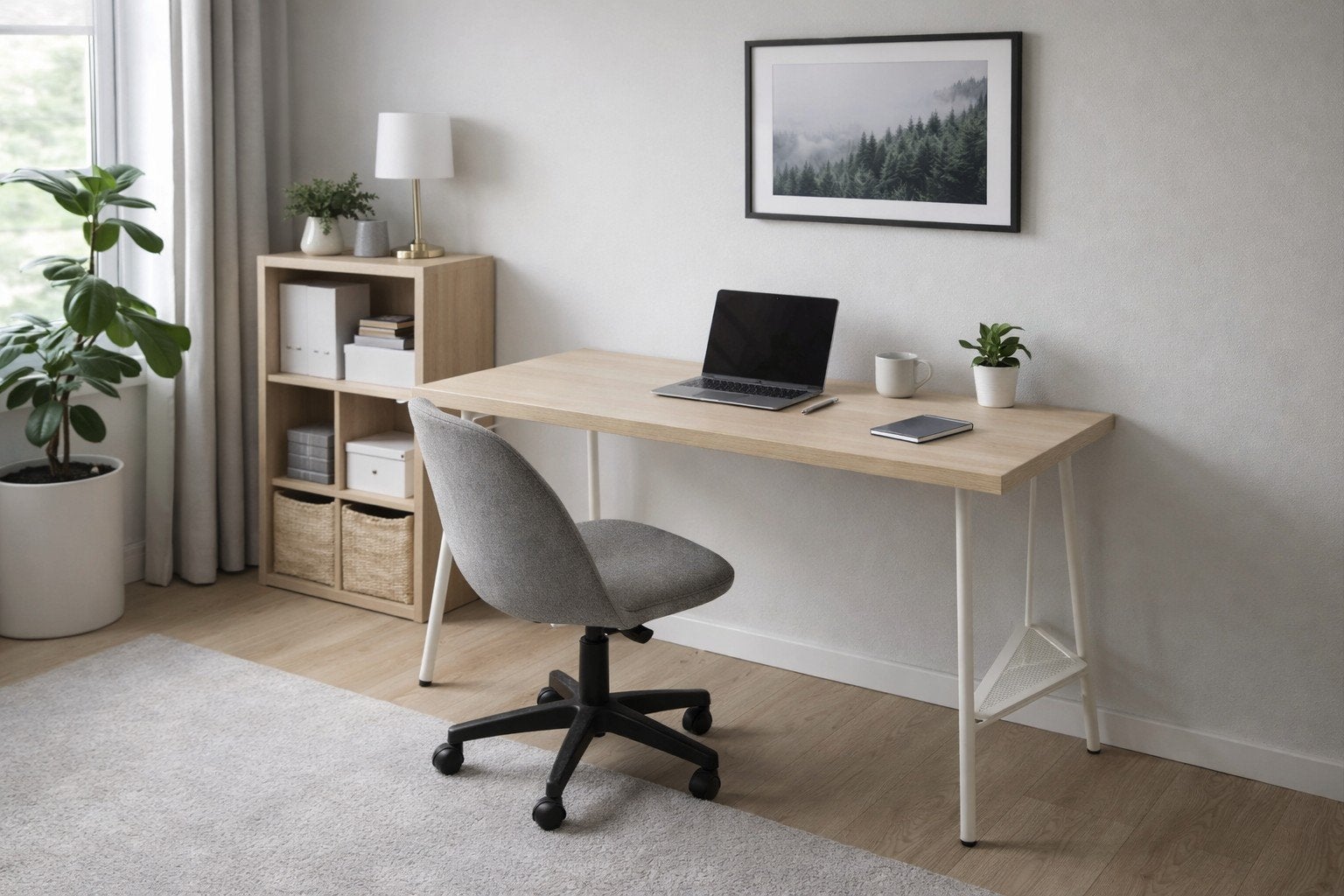 IKEA LAGKAPTEN / TILLSLAG Bureau - Licht hout, wit onderstel, Ophalen, Gebruikt, Spaanplaat of MDF, IKEA