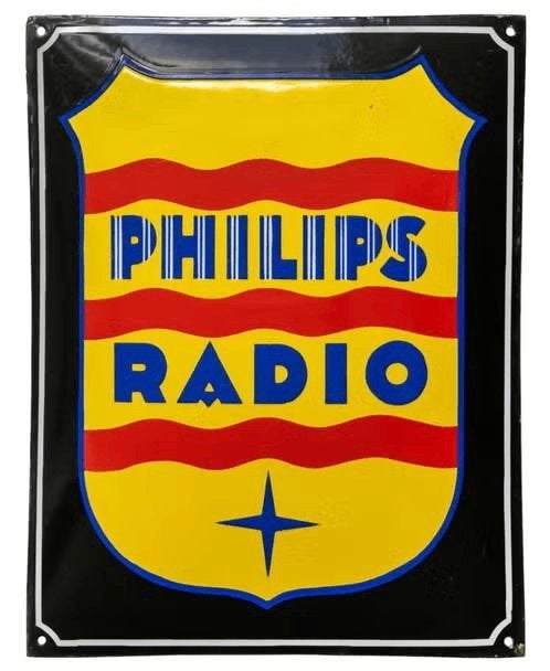 Origineel oud emaille reclame bord Philips Radio - ca. 1930, Ophalen of Verzenden, Gebruikt, Reclamebord