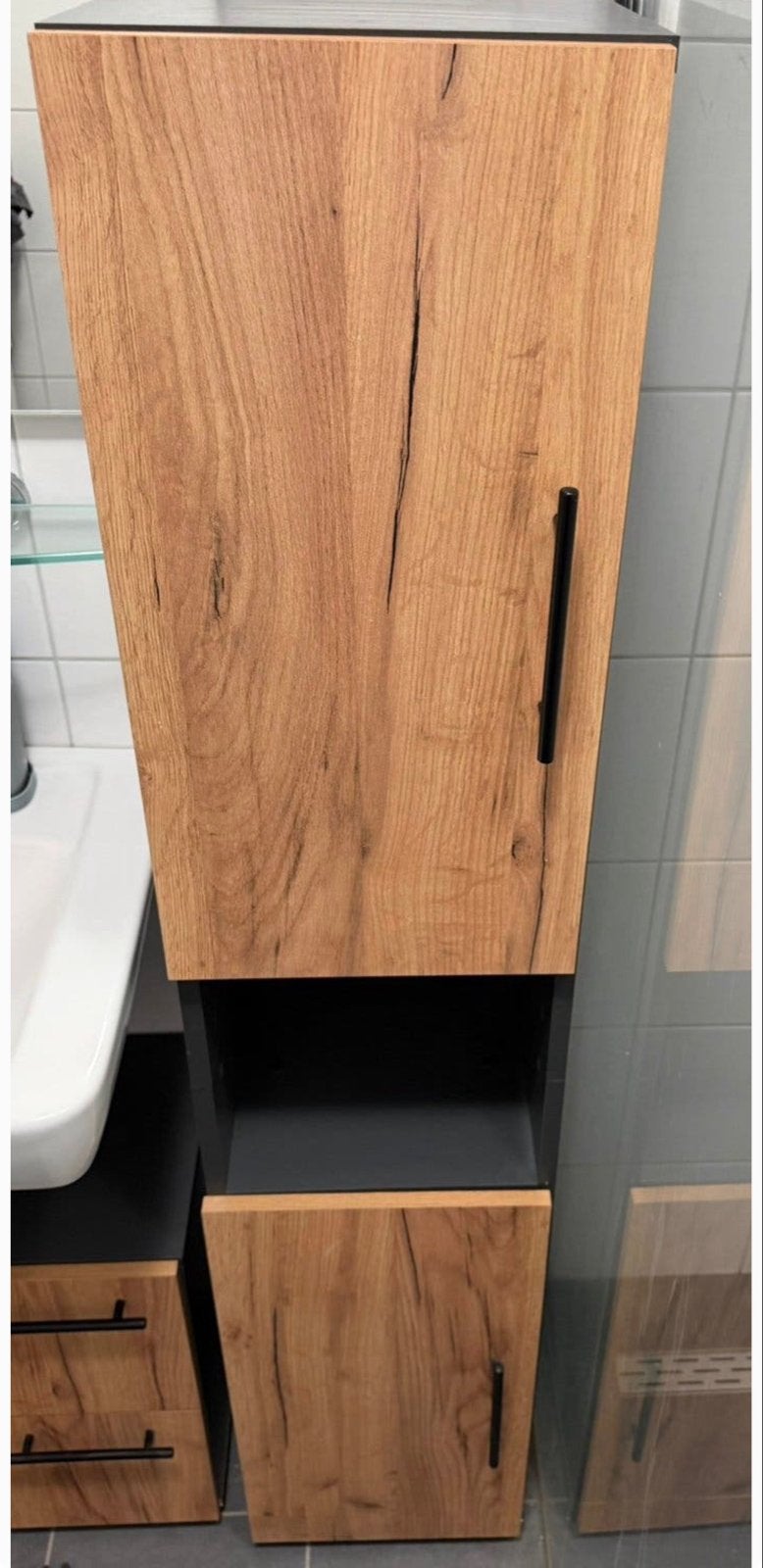 Badkamerkastenset - Wastafelkast en Hoge Kast, Huis en Inrichting, Ophalen, 50 tot 100 cm, Zo goed als nieuw, 25 tot 50 cm