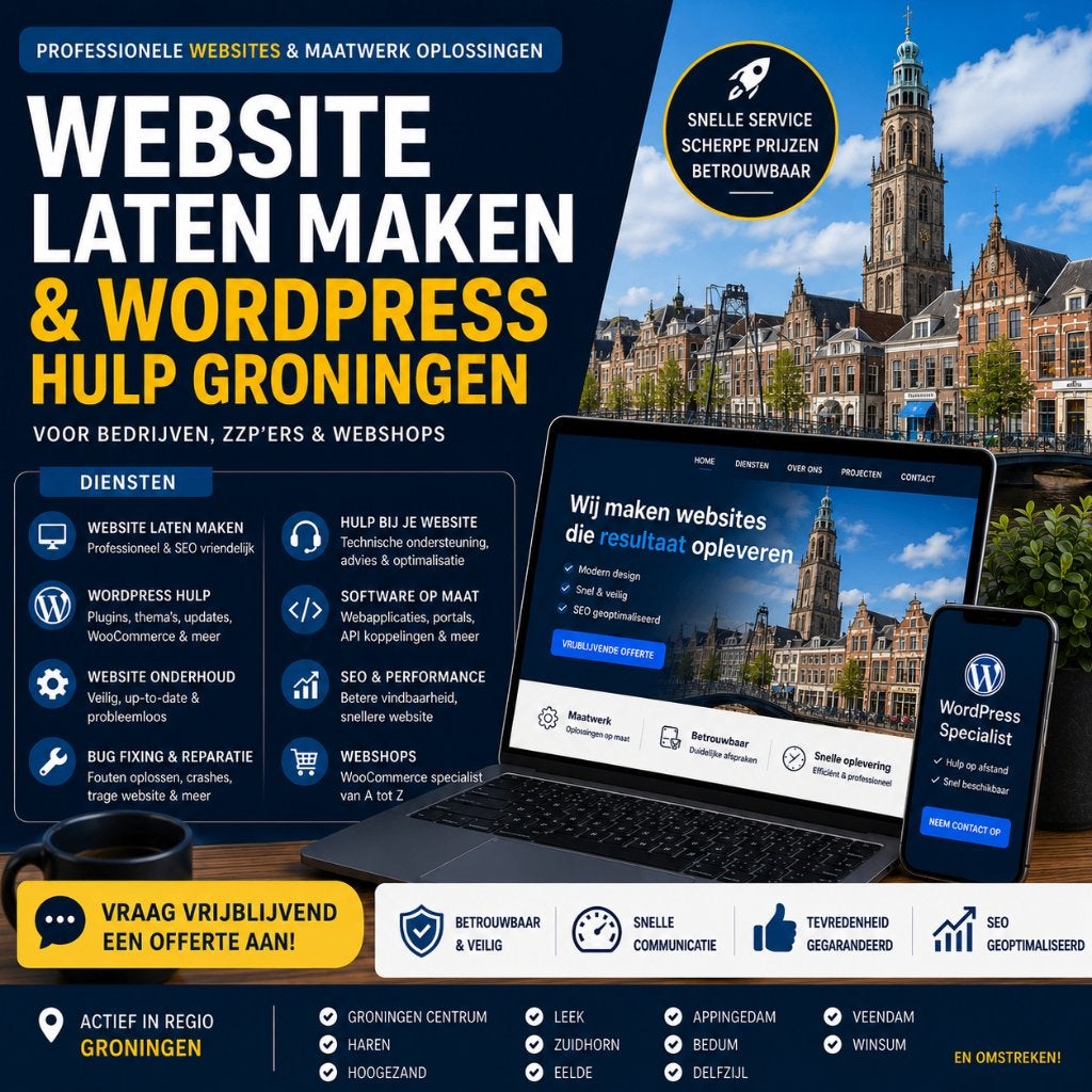 Website Laten Maken & WordPress Hulp Groningen, Vast contract, Vanaf 1 jaar, Geschikt als bijbaan, 33 - 40 uur
