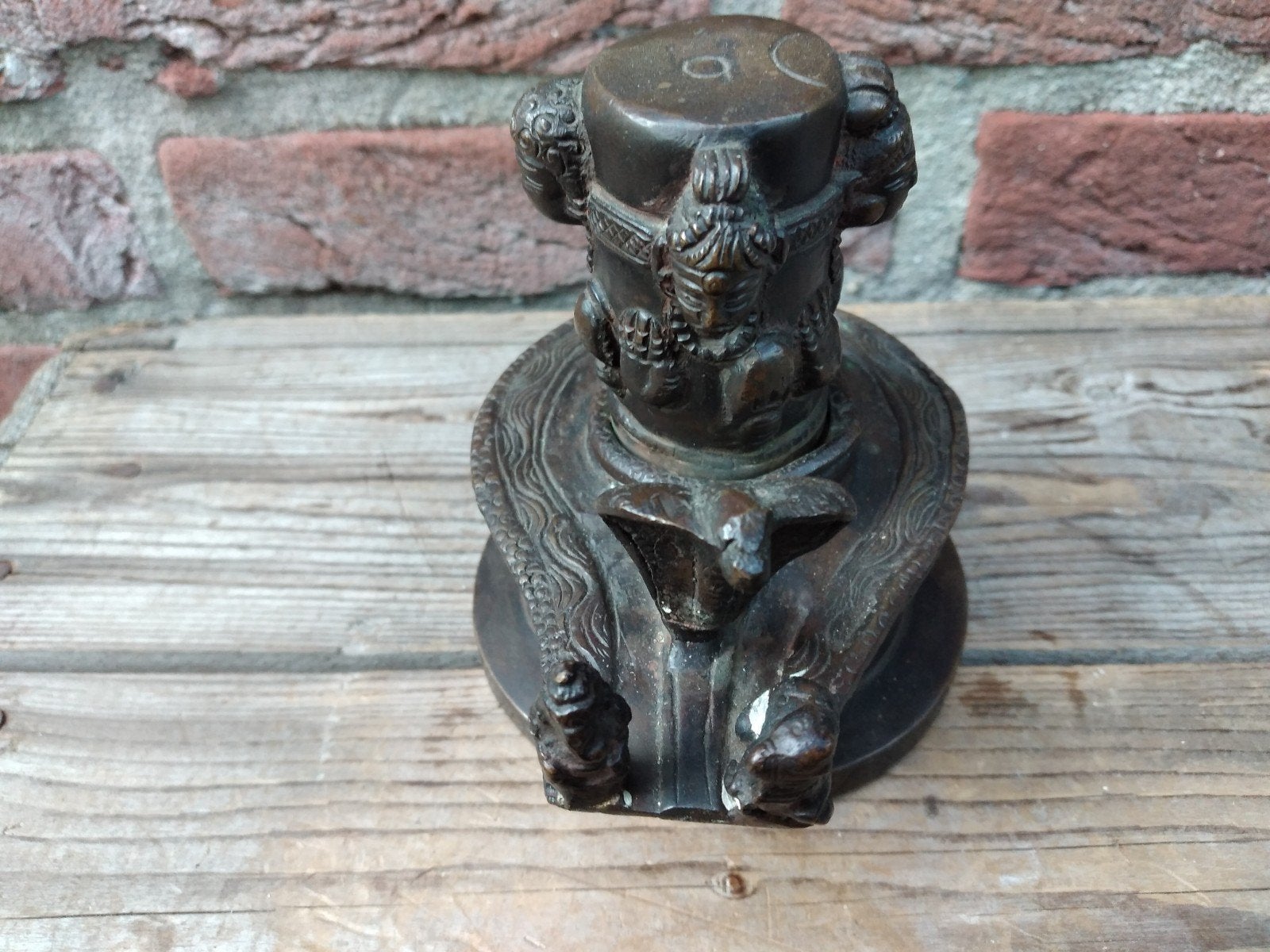 Bronzen shiva lingam panchamukha sculptuur india, Ophalen of Verzenden, Brons