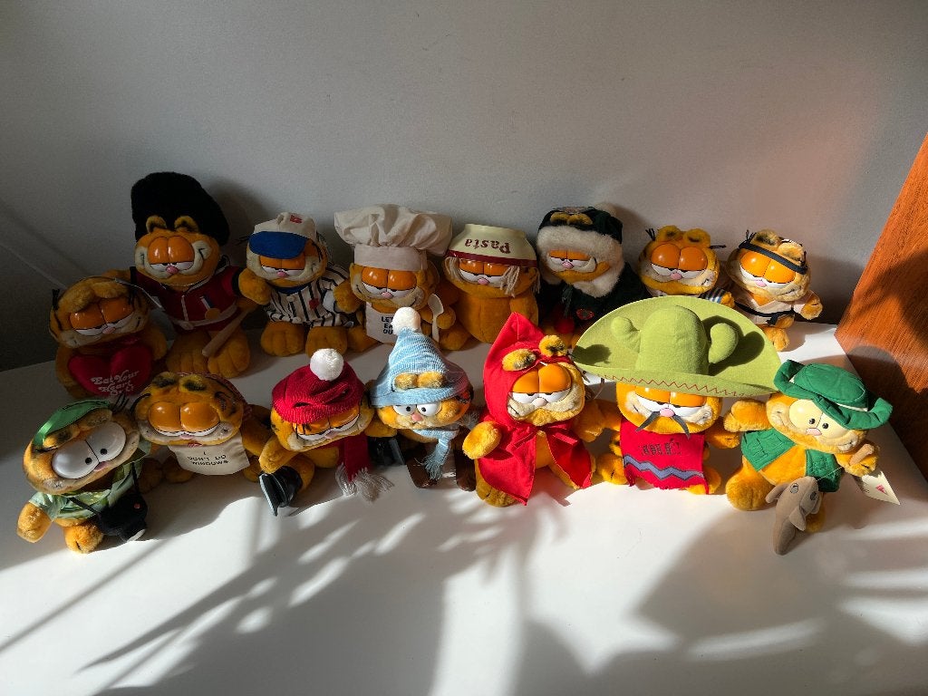 (set van 15 stuks) Garfield knuffels 1980s Dakin, Gebruikt, Overige typen, Ophalen of Verzenden, Onbekend