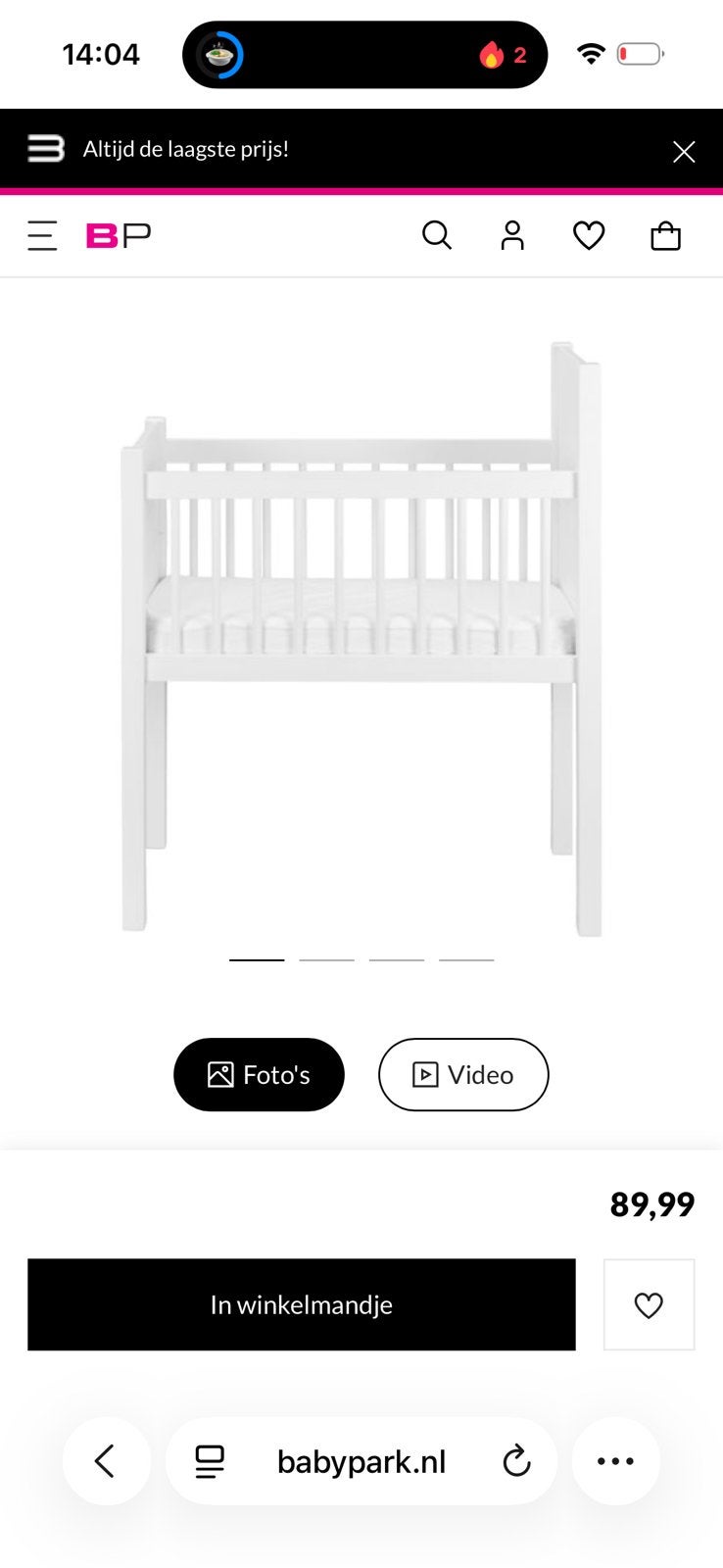 Wiegje wit hout incl matras, Kinderen en Baby's, Ophalen of Verzenden, Zo goed als nieuw, Wieg