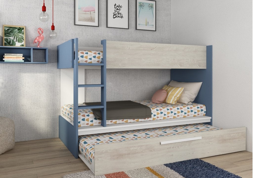 Jules stapelbed met slaaplade - 90x200 - Blauw, Niet ingevuld, Niet ingevuld, Niet ingevuld