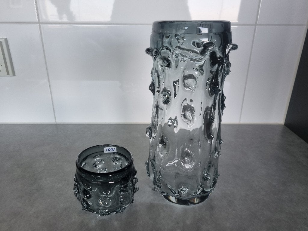 Set van 2 glazen vazen/windlichten - Grijs, Ophalen of Verzenden, Zo goed als nieuw, Overige kleuren, Glas