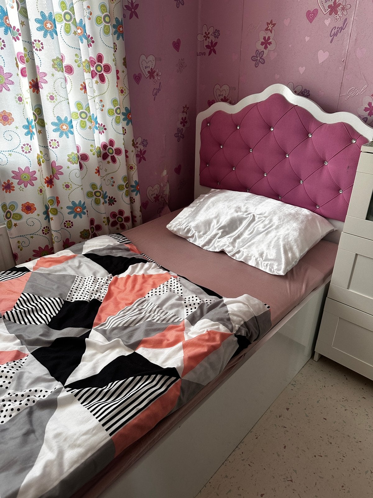 Bed, Ophalen, 90 cm, Eenpersoons, Wit