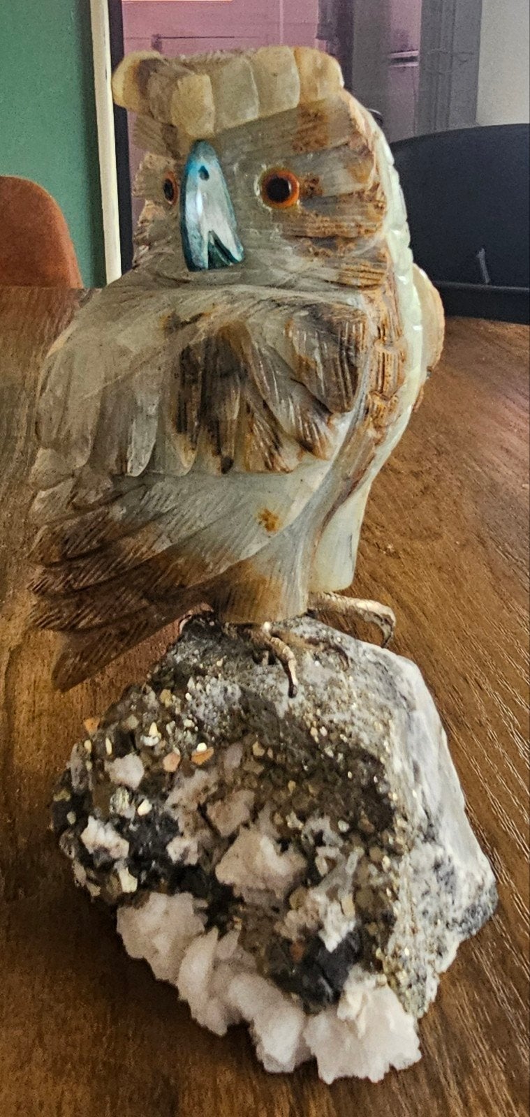 Unieke Albasten Uil met Chrysocolla Accenten, Ophalen of Verzenden, Gebruikt, Dier