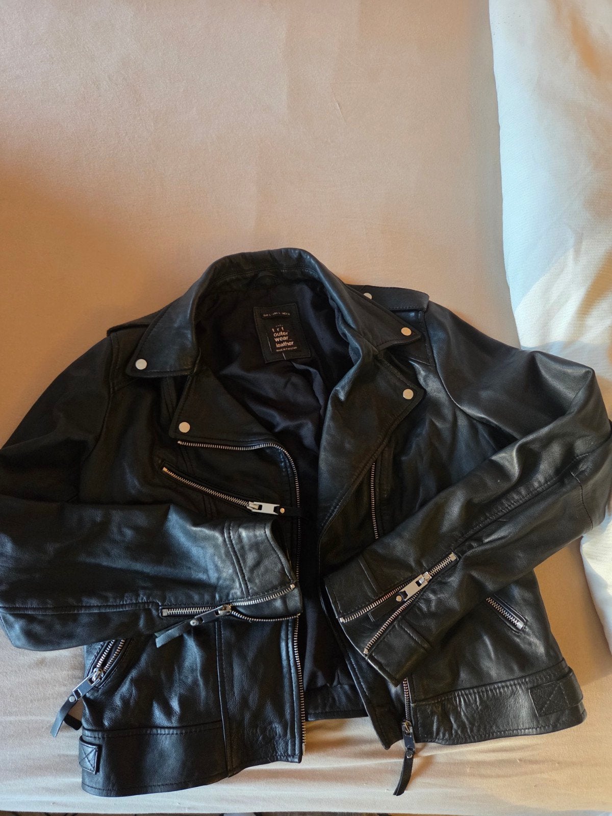 Zara TRF Leren Bikerjack Zwart Maat M /  L, Maat 38/40 (M), Zwart, Ophalen of Verzenden, Zo goed als nieuw