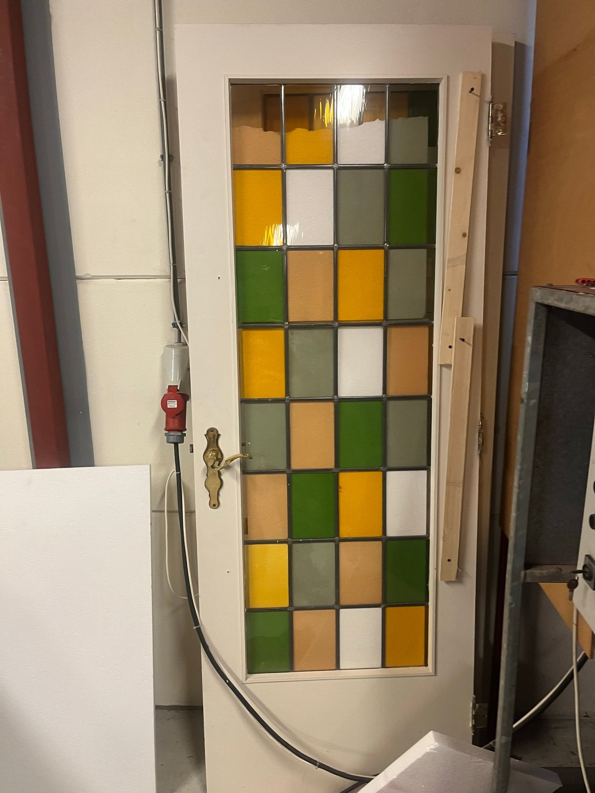 Binnendeur met glas-in-lood look, Doe-het-zelf en Verbouw, Deuren en Horren, Ophalen, Gebruikt, Minder dan 80 cm, Binnendeur