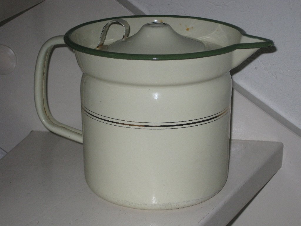 Emaille Melkkoker Creme / Gouden Biesjes, Ophalen
