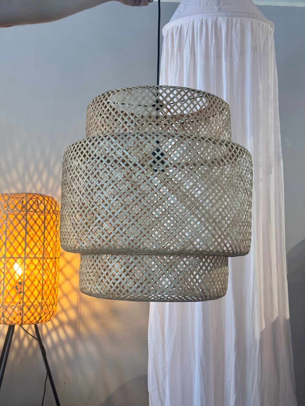 Ikea Sinnerlig lamp 50cm, Ophalen, E27 (groot), Zo goed als nieuw, Botanical, bamboe
