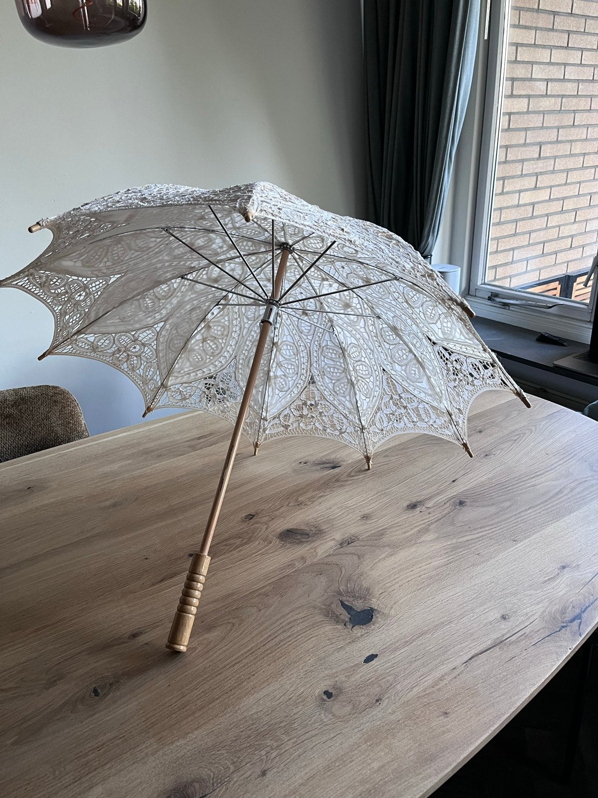 Vintage Kanten Parasol - Crème Wit, Sieraden, Tassen en Uiterlijk, Paraplu's, Ophalen, Gebruikt, Wit