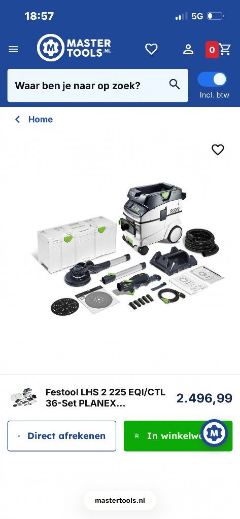 Festool langnek machine + stofzuiger (niew, Ophalen, Zo goed als nieuw, Overige typen
