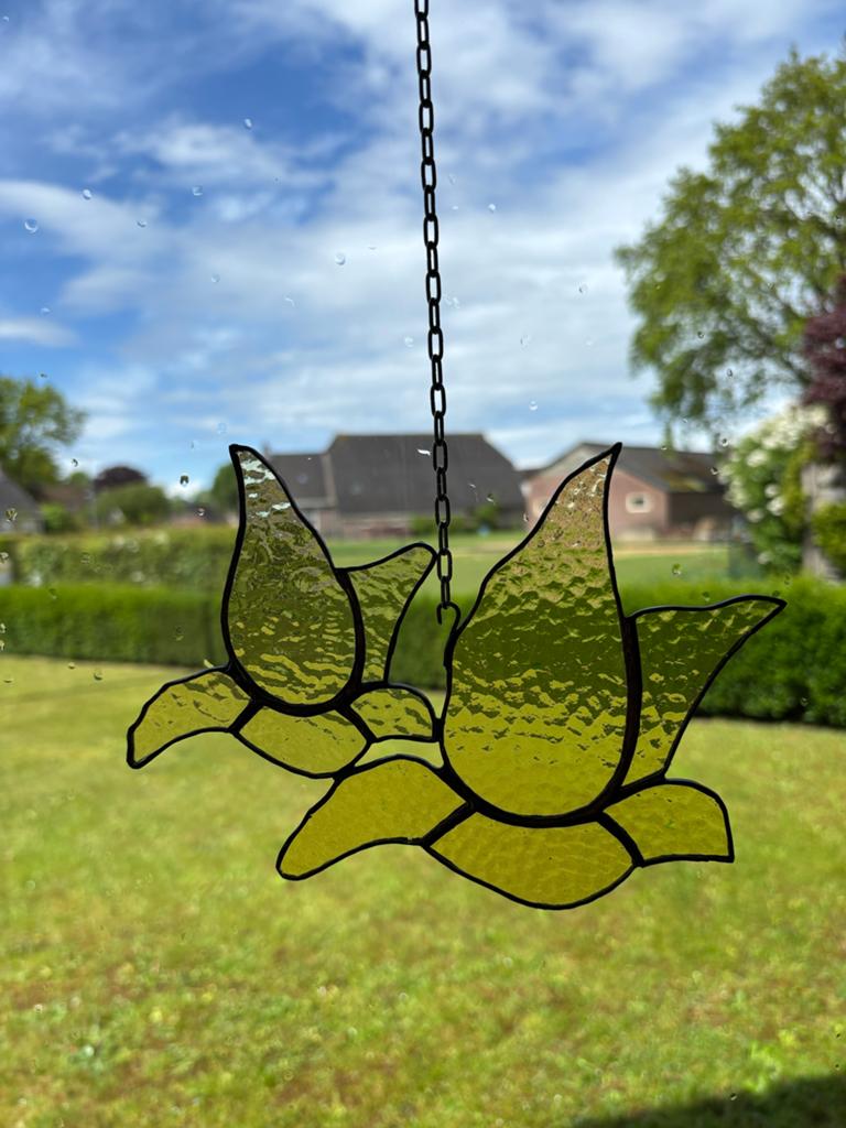 Tiffany glas-in-lood hangdecoratie - duiven, Antiek en Kunst, Antiek | Glas en Kristal, Ophalen