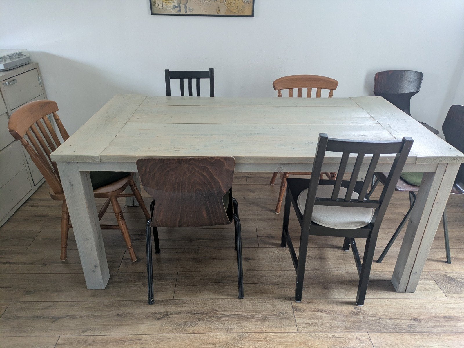 Steigerhouten set: eettafel, tv-meubel, dressoir, salontafel, Ophalen, Gebruikt, Rechthoekig, 150 tot 200 cm