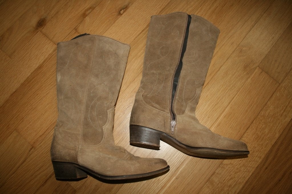 PS POELMAN beige suede cowboylaarzen mt. 39, Hoge laarzen, Beige, Ophalen of Verzenden, Zo goed als nieuw