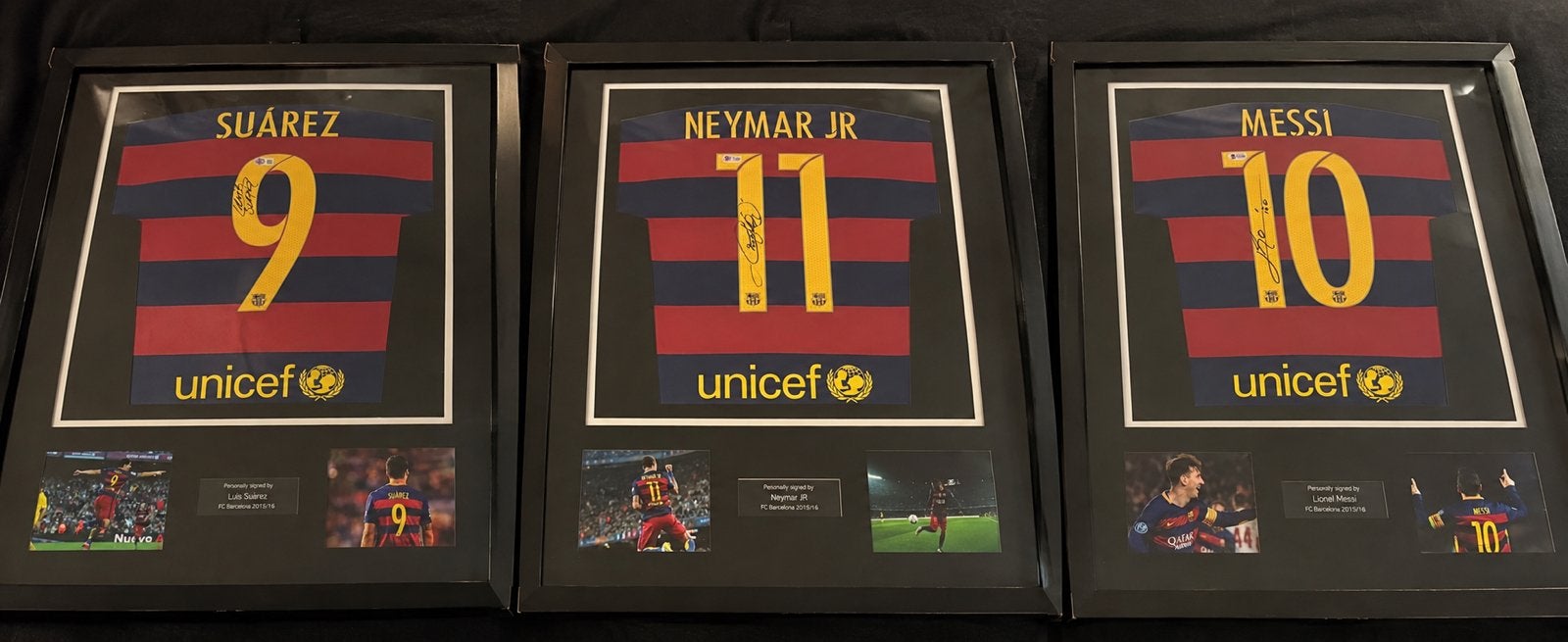 FC Barcelona 2015/16 gesigneerd ingelijst beckett shirt msn, Ophalen of Verzenden, Zo goed als nieuw
