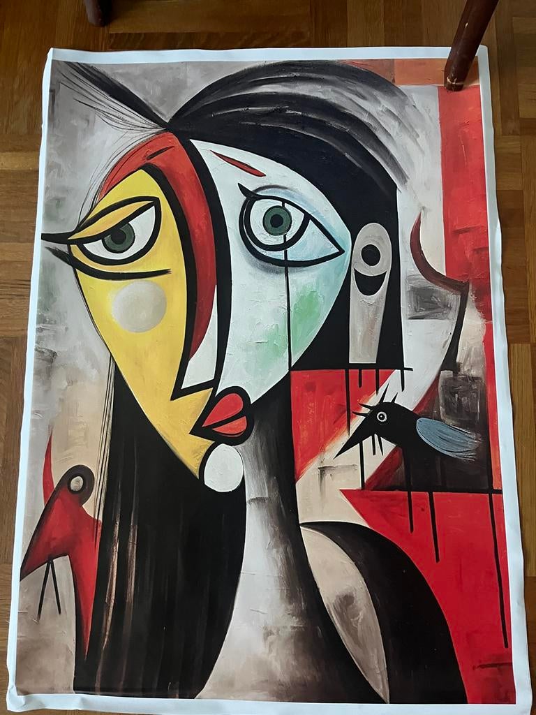 Abstracte kunstposter Picasso stijl - Canvas (53x73 cm), Ophalen of Verzenden