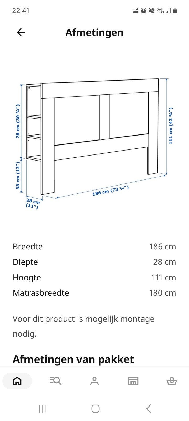 IKEA BRIMNES hoofdeinde met bergruimte - 180 cm, Ophalen, Gebruikt, Wit, Tweepersoons
