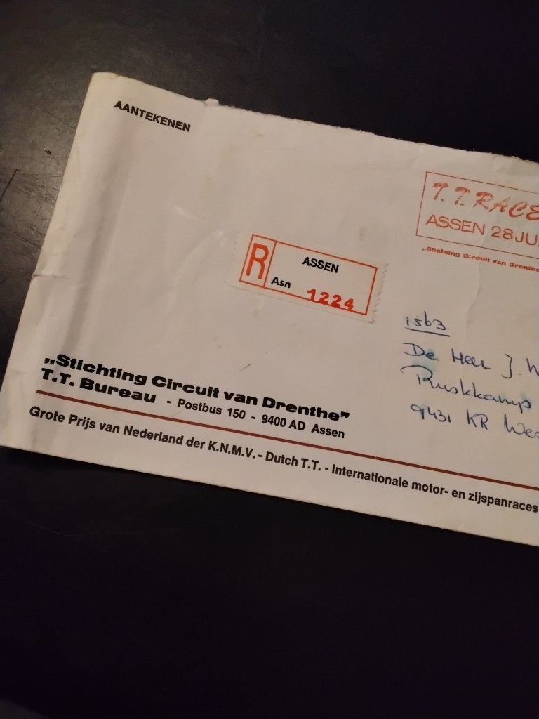 oude envelop tt bureau assen 1980, Ophalen of Verzenden, Gebruikt, Motoren