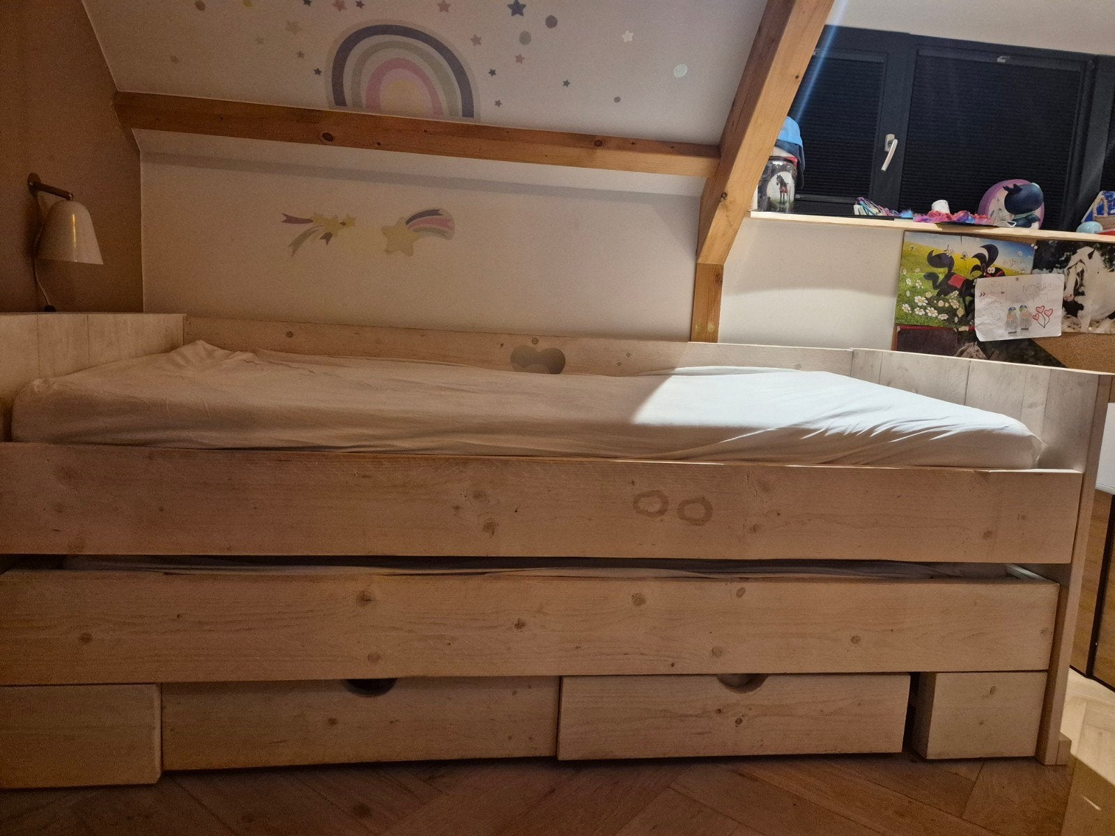 Uitschuifbaar kinderbed met opberglades, Ophalen, 90 cm, Landelijk, Speels, 200 cm