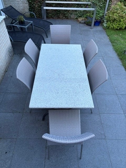 tuintafel set graniteten blad, Ophalen, Overige materialen, 6 zitplaatsen, Zo goed als nieuw