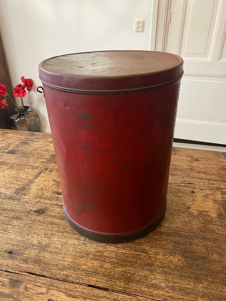 Antiek, brocante groot rood voorraadblik/blik, Ophalen of Verzenden