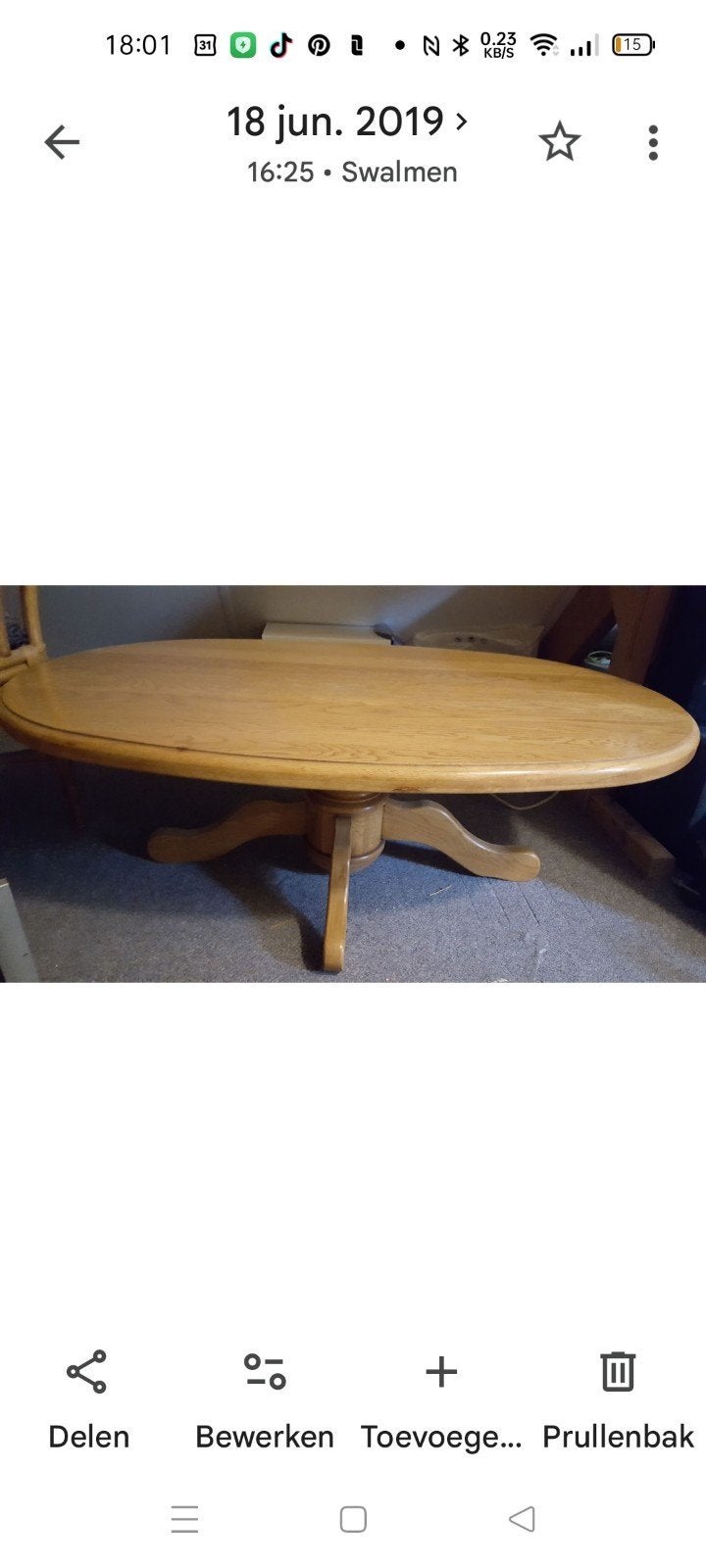 Ovale eiken tafel, Ophalen, Eikenhout, Ovaal, 100 tot 150 cm