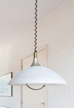 Vintage hanglamp wit albastglas jaren '90, Ophalen, Gebruikt, Tijdloos - vintage - jaren '90, Glas