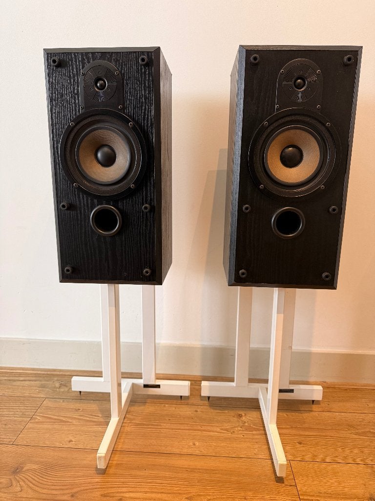 B&W V202 speaker (Bowers & Wilkins 200 series), Ophalen, Vloerstaande luidspreker, Gebruikt, Inclusief standaarden