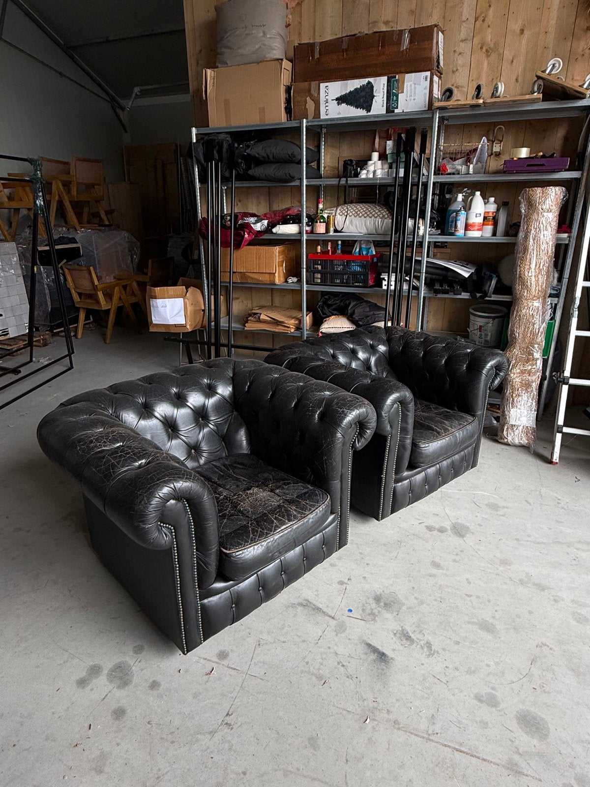 Vintage Chesterfield fauteuils - Zwart leer