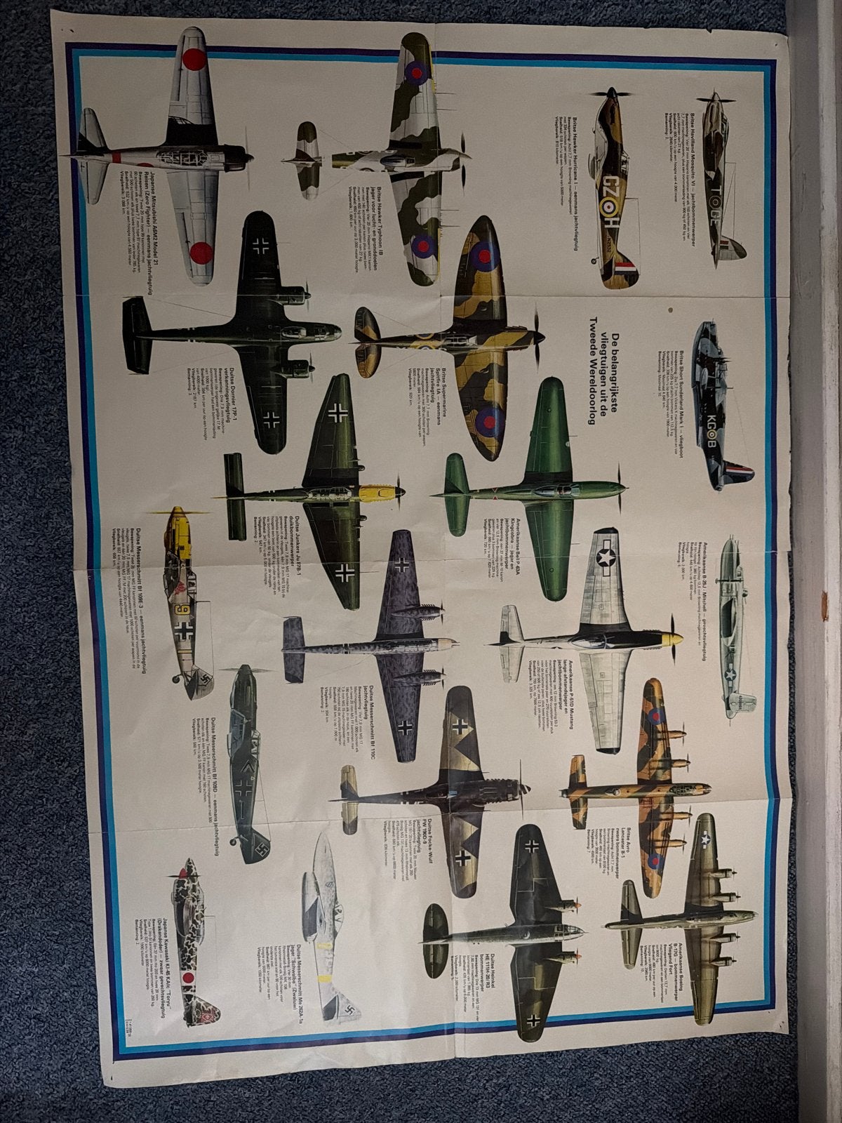 Poster Belangrijkste Vliegtuigen WOII, Ophalen of Verzenden, Luchtmacht, Nederland, Foto of Poster