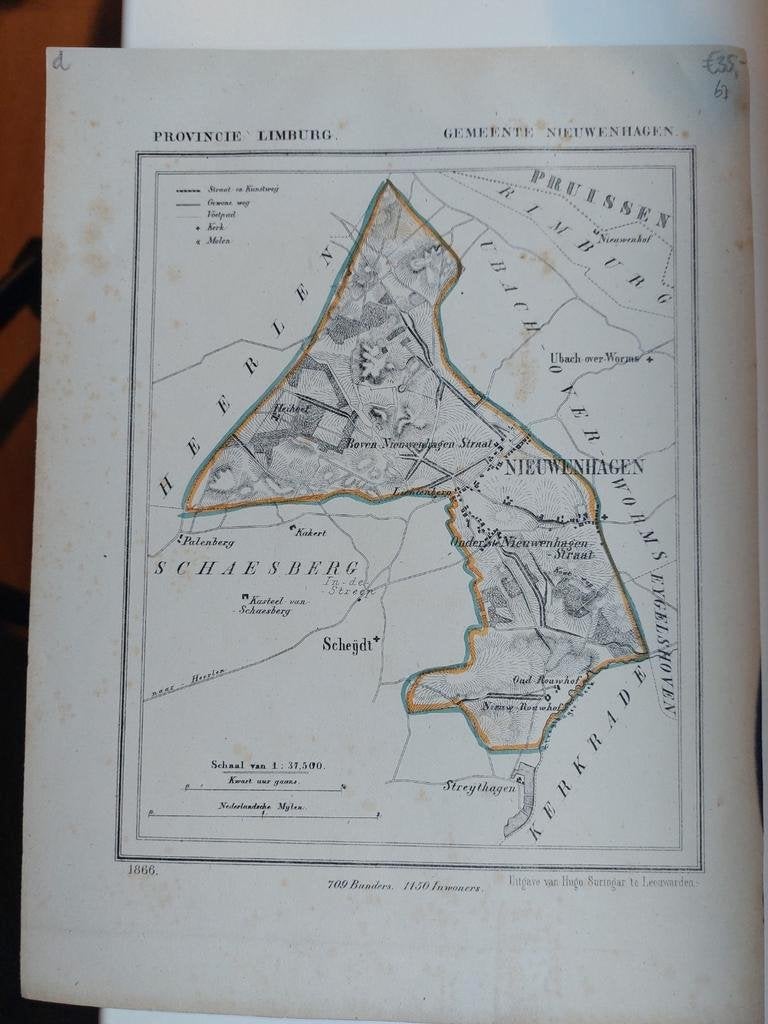 67 / Nieuwenhagen Limburg Litho J. Kuyper uit 1866, Ophalen of Verzenden