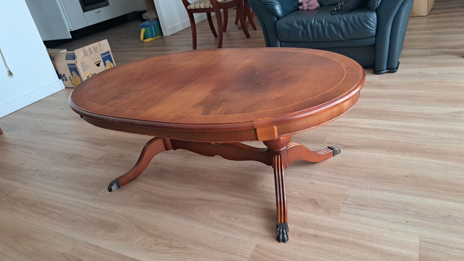 Ovale salontafel van hout - 125x78x47.5 cm, Huis en Inrichting, Tafels | Salontafels, Ophalen, Gebruikt, 100 tot 150 cm, 50 tot 100 cm