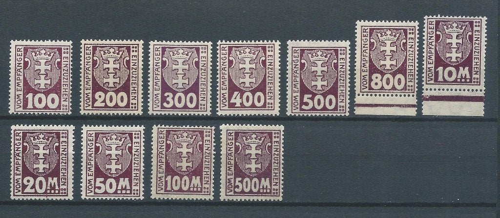C863 – Duitsland - Danzig – Port MiNr 15-25 (postfris), Ophalen of Verzenden, Duitse Keizerrijk, Postfris