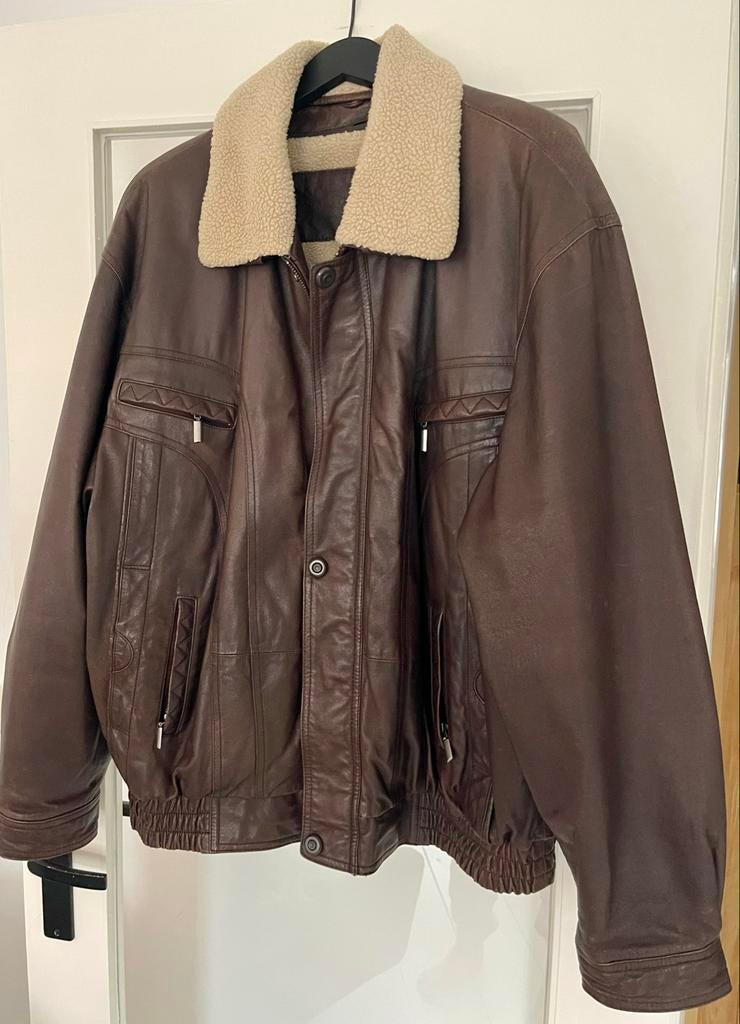Vintage Donkerbruin Leren Jack met Uitneembare Teddy Voering, Ophalen of Verzenden, Zo goed als nieuw, Maat 56/58 (XL), Bruin