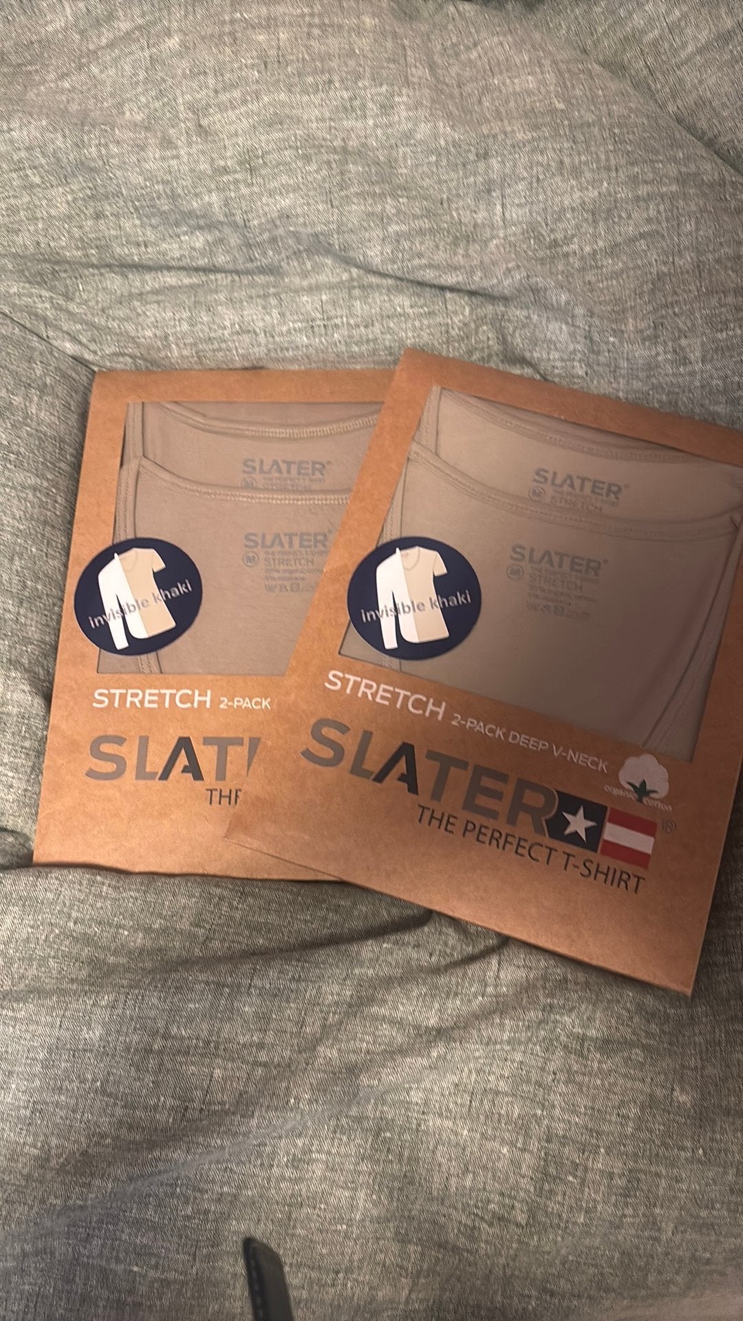 Nieuwe Slater Stretch T-shirts (2-pack) - Diepe V-hals, Ophalen, Nieuw, Maat 48/50 (M), Beige