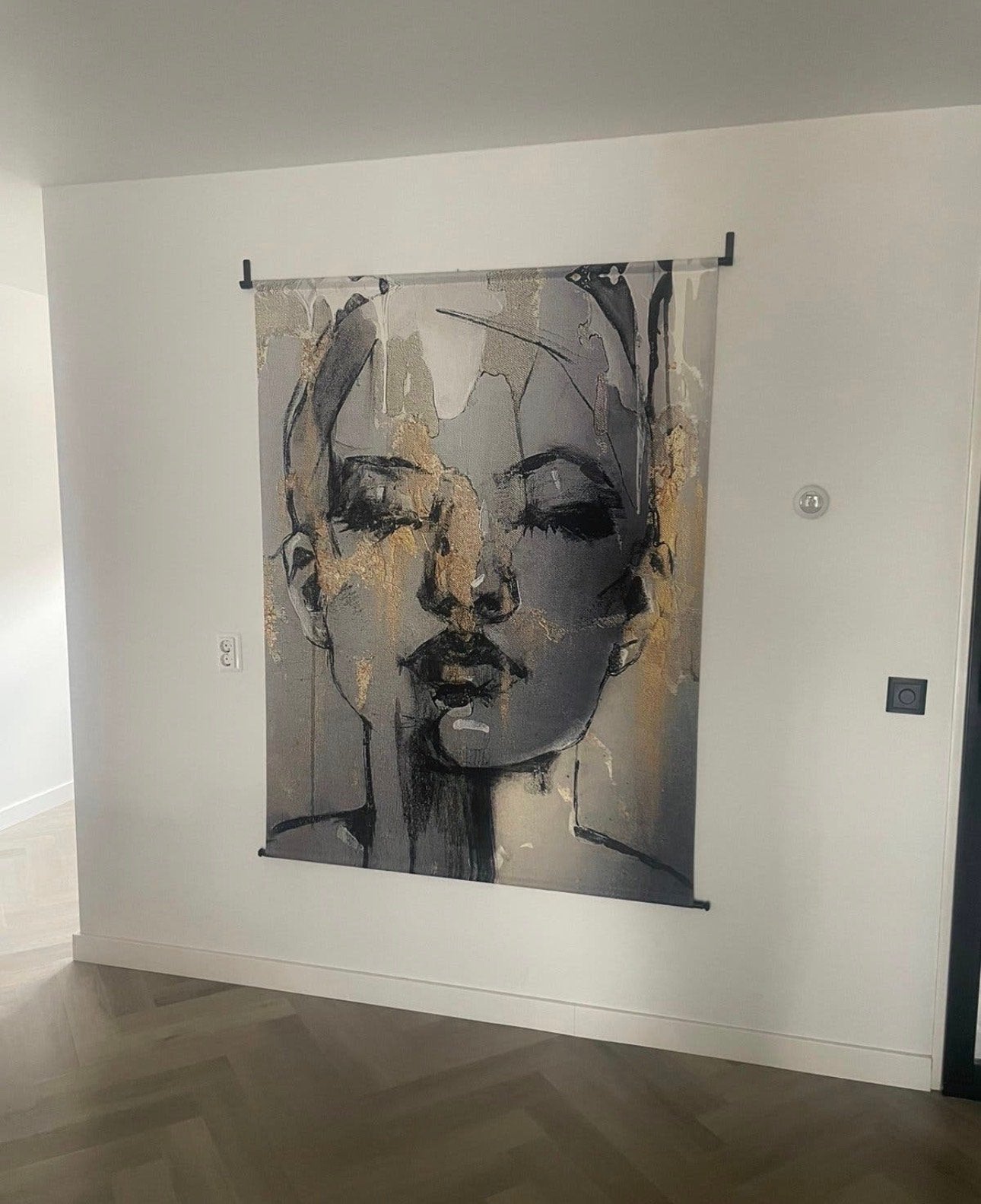 Wandkleed vrouw, Print, Portret, Textiel, Ophalen