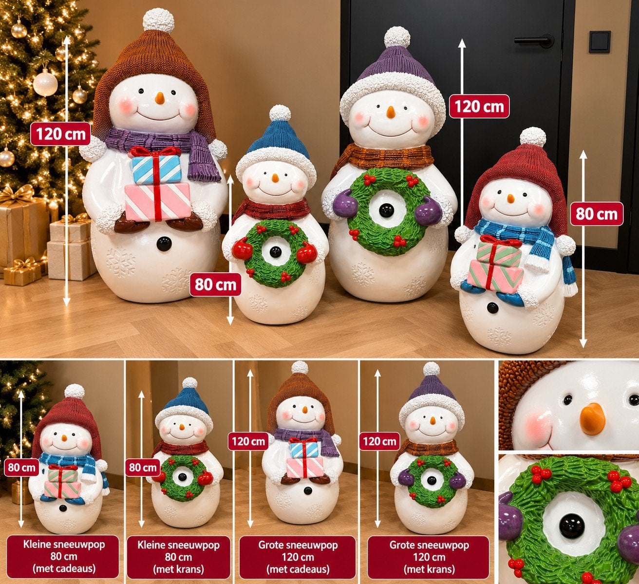 Grote Sneeuwpoppen 80 & 120 cm – Kerstdeco Binnen/ buiten, Diversen, Ophalen, Nieuw