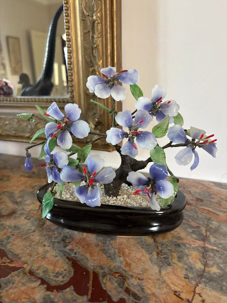 Decoratieve Bonsai met Lavendelkleurige Bloemen van glas, Ophalen of Verzenden