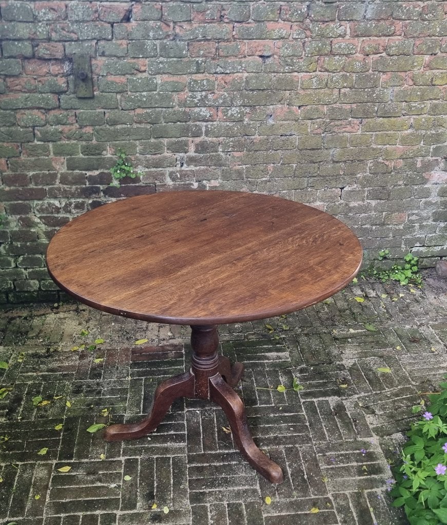 Ronde antieke Engelse tilt top tafel, massief eiken 19e eeuw, Ophalen